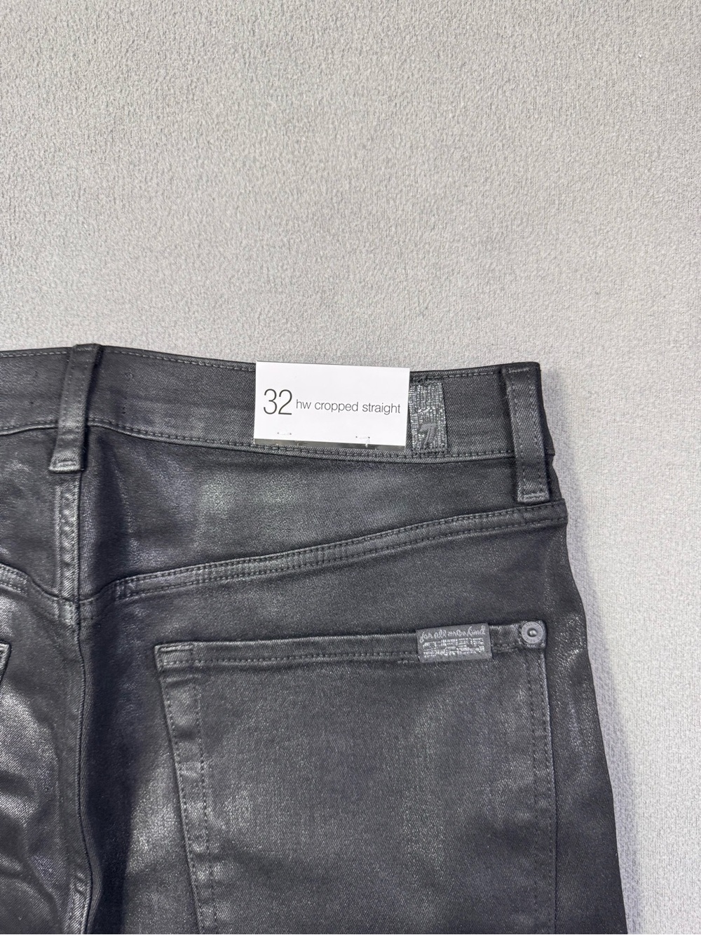 7 For All Mankind Coated High Waist Cropped Straight Black Jeans Matte Sheen, 32 - Picture 15 of 16